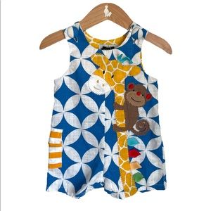 Mud Pie Baby Zoo Animal Embroidered One Piece Linen Shortall Size 0-6 Months EUC